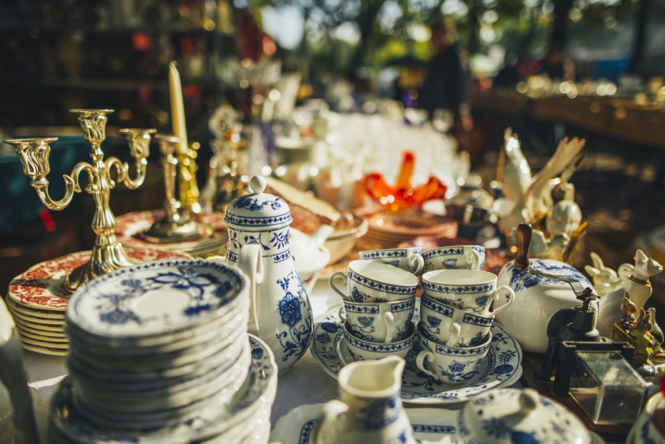 beautiful china pieces for sale at a flea market