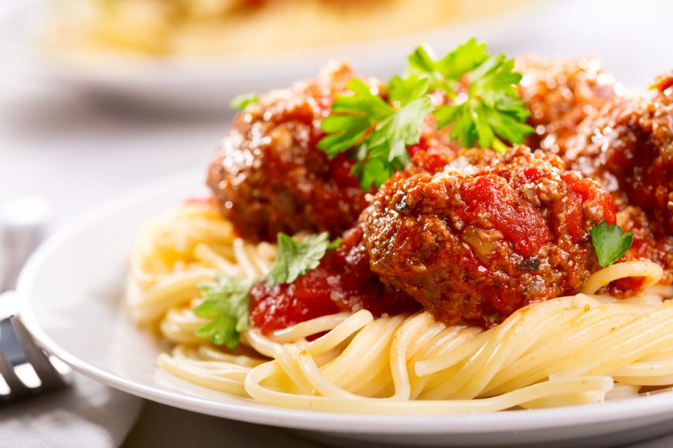 pasta with meatballs and parsley with tomato sauce